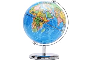 Exerz Schülerglobus 14cm - Englische Karte - Mini Globus Mit einem Metallfuß - Pädagogisch/Geografisch/Dekoration - Lehrmaterial Globen Politische Karte - Durchmesser 14cm