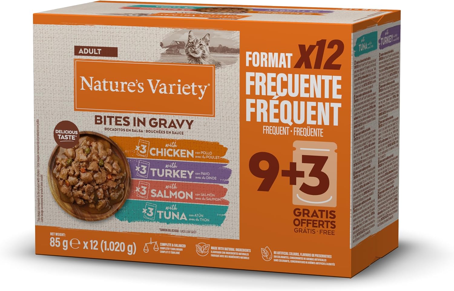 Nature's Variety Bocaditos en Salsa Comida Húmeda para Gatos Cajita Multisabor 12 x 85g