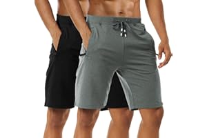 Boyzn 2 Pack Men's Shorts, Summer Casual Cotton Athletic Sports Shorts, Quick Dry Breathable Elastic Waist Gym Joggers Shorts, Adjustable Drawstring Workout Running Shorts with Zipper Pockets