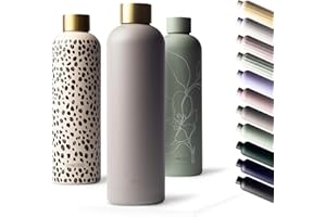 MAMEIDO Botella termica 500 ml - Botella agua acero inoxidable antigoteo, Botella agua termica sin BPA, Botella termo para bebidas frías y calientes (Taupe Grey Gold)