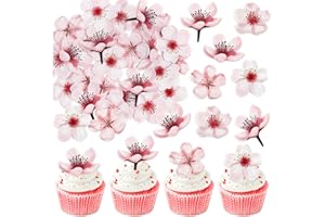 BLUMOMON 50pcs Gâteau De Fleur De Cerisier Comestible Toppers Gâteau De Fleur De Cerisier Décorations Printemps Fiançailles Anniversaire Douche de bébé Fête d’Anniversaire Décorations De Gâteau Fournitures