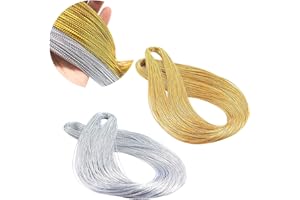 NOJGAC 200 Meters Gold Silver Twine String Thread Jewelry Christmas String Gold Metallic Cords Tinsel Strings Craft Making Cord For Braids Christmas Paking Gift Wrapping Hanging
