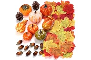 Kesote Herbst Deko Set, 120 PCS Kürbis Künstlich Ahornblatt Thanksgiving Tischdeko Erntedankfest Halloween Dekoration Tannenzapfen Eicheln