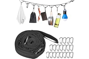 ETELIAR Corda da Campeggio con 19 Moschettoni a Forma di D, Accessori da Campeggio Portatili per Campeggio, Escursionismo
