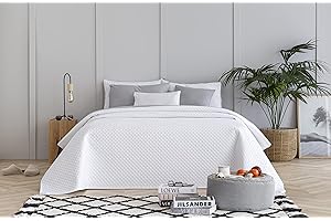 Todocama – Colcha boutí Fina con diseño de Rombos, para Primavera, Verano, otoño e Invierno. 100% Microfibra Extra Suave. Colcha Cubre Cama Multiusos. Cama 120/135-230x260cm Blanco