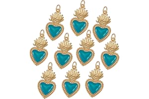 BEEFLYING 10 Pcs Bleu Coeur Émail Charmes Pendentif Plaqué Or Pendentifs en Métal Émail Balancent Charmes pour Bijoux Collier Bracelet Faire des Fournitures D'Artisanat
