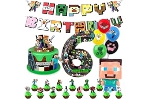Soanwind 6th Gaming Birthday Decorations 6 Year Happy Birthday Balloon Banner Foil Balloons for Boy Birthday Balloons Cartoon Supplies Gaming Theme Party Supplies