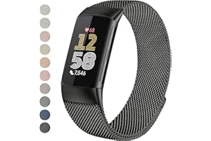 Zoye Metal Strap Compatible with Fitbit Charge 6 Strap for Women Men, Adjustable Stainless Steel Mesh Loop Replacement band with Magnetic clasp for Fitbit Charge 6