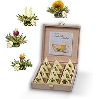 Creano Teelini Teeblumen im Tassenformat, Geschenkset in Teekiste aus Holz, 12 ErblühTeelini in 4 Sorten, Weißer Tee…