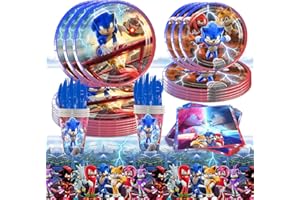 YISKY Sonic Partygeschirr Set, 81 Stück Partygeschirr Kindergeburtstag Deko, Sonic Geburtstag Deko Partygeschirr, Sonic Party Supplies Set, für Kinder Geburtstagsfeier Dekoration, Babyparty