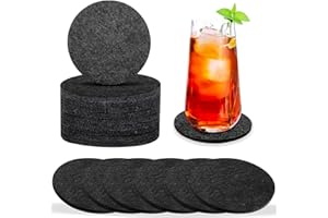 PEUTPY 16 pcs Dessous Verre Feutre,sous-Verres Forme Ronde,sous Verres Ronds Anti-Slip Résistant À La Chaleur Tasse Tapis pour café bière Tasse à thé Pub à vin (Gris foncé)