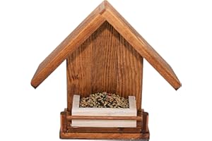 ECOL-LOGIC Comedero de Pájaros de Madera Natural para Jardín – Alimentador Exterior Resistente con Tratamiento Anti-Humedad – Casita Decorativa con Semillas Incluidas para Aves Silvestres