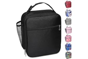 Apuucse Portable Insulated Lunch Bag with Side Mesh Pocket for Adults/Kids/Men/Women,Water-Resistant Leakproof Soft Cooler Bag Durable Thermal Lunch Box for Work/School/Picnic/Outdoor(Black)
