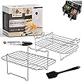 One Emporium Air Fryer Rack 2 Pcs, Air Fryer Accessories for Dual Air Fryer, Multi-Purpose 304 Stainless Steel Double Layer Also Includes Oil Brush and Kitchen Tongs