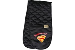 Sterling Sports®DOUBLE OVEN GLOVES MITT 100% COTTON FLORAL NOVELTY KITCHEN COOKING New Range BBQ (Master Chef Black)