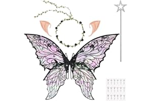 DiULi Skrzydła wróżki, 5 sztuk z uszami Elfa, opaska na głowę i różdżki z gwiazdami, skrzydła motyli dla dorosłych i dzieci, na karnawał Halloween Boże Narodzenie odgrywanie ról impreza