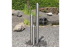 CLGarden Edelstahl Säulenbrunnen ESB1 mit 3 Säulen 100cm Gartenbrunnen Wasserspiel Brunnen Außenbereich Springbrunnen mit LED Beleuchtung 12V
