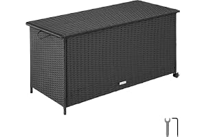 tectake® Dynbox, mångsidig förvaringslåda med lock, uv-beständig polyrotting, lätt aluminium stomme, gasfjädersystem, svängbara hjul med broms, enkel montering