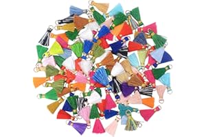 AEBDERP Mini Tassel DIY Jewellery Making: 100 PCS Small Craft for Key, Girl Earring, Bracelet, Necklace, Keyring, Long Ribbon, Curtain, Sewing Trim, Garland, Dress, Art Beaded, Party Decoration (Mixed Color)
