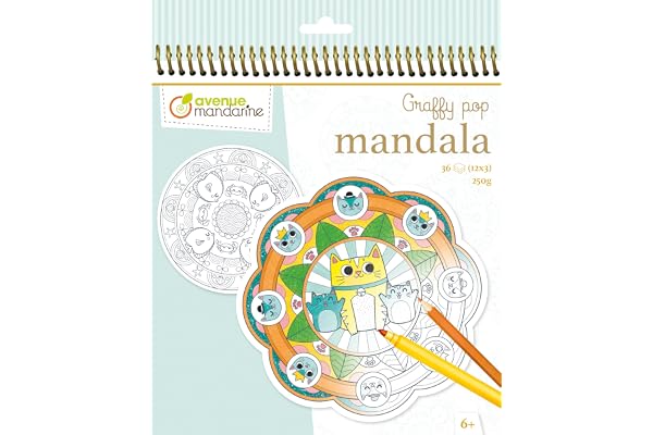 MY MANDARINE GY030O - Un carnet de coloriage Graffy pop 36 pages - Mandalas pré-découpées - À partir de 6 ans - ANIMAUX
