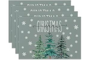 Ohok Weihnachten Tischsets Abwaschbar 4er Set, Polyester Leinen Platzdeckchen 30x45cm, Weihnachten Tischuntersetzer Platzsets für Küche Speisetisch Hotel Weihnachts Tischdeko (Weihnachtsbaum)