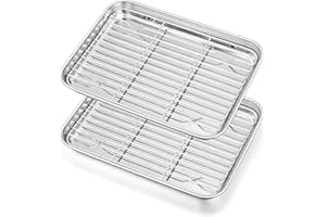 HaWare Mini Stainless Steel Baking Oven Tray with Rack Set(2 Sheets + 2 Racks), 23.7 x 17.7 x 2.5 cm Cookie Sheet Pan with Cooling Rack, Idea for Baking/Cooking/Drying, Mirror Finish& Dishwasher Safe