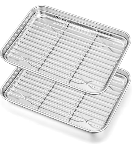 Navaris Baking Trays Set - 2 Quarter Sheet Pans And Rack 12.2\" X 9.6\" X...