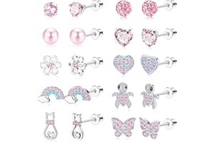 JeweBella 10 Paar Kleine Ohrstecker Set für Damen Mädchen Hypoallergen 316L Chirurgenstahl Ohrringe Kinder Niedlich Blume Schmetterling Herz Zirkonia Ohrringe Tragus Knorpel Piercing Ohrringe Set