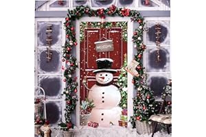 GEBETTER Decorazione Natalizie per Porta, Copertura Porta Babbo Natale Copriporta Natalizio, Addobbi Porta d’Ingresso Natale, Door Cover Christmas Sfondo Banner Casa (Pupazzo di Neve)