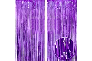 OWILL 2pcs 3ft X 8.3ft Purple Metallic Tinsel Curtains Aluminum Foil Flow Silk Curtain Background Streamer Birthday Party Wedding Holiday Backdrop Decoration
