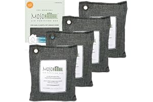 Moso Natural Lot de 4 sacs purificateurs d'air 200 g - Un éliminateur d'odeurs sans parfum pour voitures, placards, salles de bains, zones d'animaux domestiques - Absorbeur d'odeurs en charbon de
