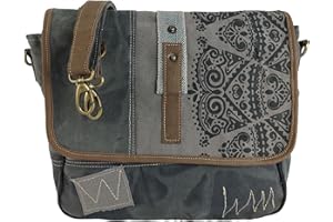 Sunsa Damska torba na ramię/torba listonoszka z szarego płótna. Duża torba na ramię Pomysły na prezent dla kobiet/dziewcząt, zrównoważone produkty 52508, szary, 34x29x12 cm, Retro