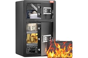 VEVOR Cassaforte a Doppia Anta da 127,4 L con Serratura a Chiave e Password, Cassaforte con Borsa Ignifuga, Portachiavi, Luce LED, 2 Divisori Regolabili Rimovibili per Denaro documenti Gioielli Nero