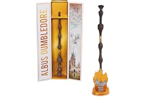 Wizarding World Harry Potter - Authentischer Albus Dumbledore Zauberstab aus Kunststoff mit Hogwarts-Halterung, ca. 30,5 cm, Spielzeug für Kinder ab 14 Jahren, Fanartikel, Gold