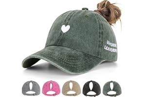 Acado Ponytail Baseball Cap for Women - Distressed Vintage Washed Adjustable Embroidered High Bun Hat Ladies