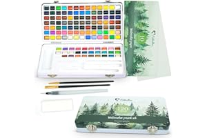 Mikkelhus Watercolor Paint Set, Vivid Colors in a Beautiful Gift Box. With Brushes and Watercolor Paper for Artists and Hobby Painters. 120 Watercolors Including Metallic and Fluorescent Colors