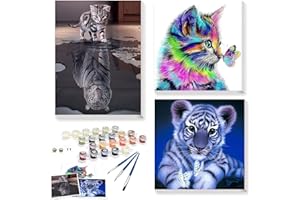 YFWUQI Malen Nach Zahlen für Erwachsene und Kinder Ab 6-11 Jahre - Tiere, Katze, Tiger - Leinwand Set für Mädchen und Jungen