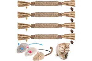 Newoutset 4 Piezas Palitos de Hierba Gatera para Gato, con 3 Piezas Juguetes Ratones para Gatos, Juguetes de Hierba Gatera para Masticar Gato, para Gatos de Interior, Limpieza de Dientes, Dentición