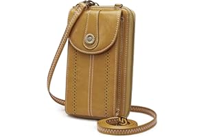 S-ZONE Damska torba na ramię z blokowaniem RFID, na telefon komórkowy, torebka z imitacji skóry, Karmel, Small, Unikalny