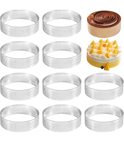 Lot De 10 Cercles à Tarte En Acier Inoxydable 7 Cm - Avec Trous D'aération, Pour Tartes, Quiches, Mousses - 5