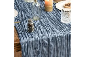 Artoid Mode Boho Dusty Blue Gauze Wedding Cheesecloth Table Runner, 35x120 Inch Seasonal Fabric Kitchen Dining Holiday Table Decor for Home Party