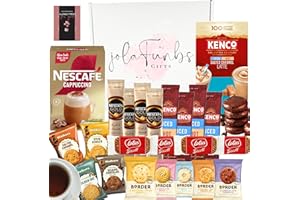JOLAFUNBS Coffee Gift Set Hamper Gifts For Women & Men - 33 Assorted Snacks with Instant Coffee, Dark Chocolate Coffee, Walkers, Border Biscuits, Lotus Biscoff & More for Mom & Dad Birthday, Easter Egg