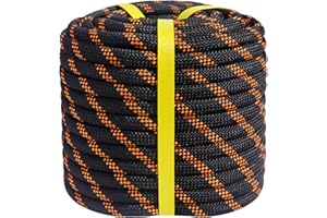 CRAYZA Double Braided Arborist Rigging Rope (1/2 in x 100 ft) Polyester Rope Climbing Rope 48 Strands for Tree Work Climbing Pulling Swing Sailing, Black/Orange