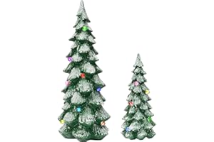 ‎DN DECONATION DN DECONATION Keramik Weihnachtsbaum mit Licht 2er Set Grüne Mattierte Tischdekoration Mehrfarbige LED Weihnachtsbäume für Zuhause Büro Kamin