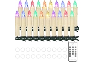 Cibnew Bunt Weihnachtskerzen Christbaumkerzen Kabellos Weihnachten LED Kerzen Lichterkette mit Fernbedienung,Timer-Funktion für Weihnachtsbaum Hochzeit, Geburtstags, Party (20er RGB)