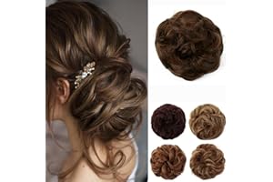 JJstar Messy Hair Bun Curly Wavy Hair Scrunchies Accessories Pieces for Women Girls Synthetic Hair Chignons (Light Brown)