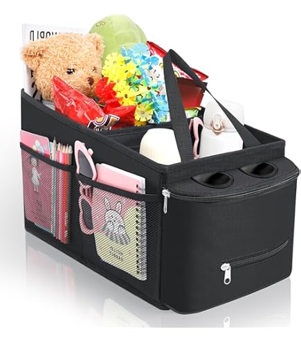 Organiseur Siège Voiture Pliable - Rangement Passager Ou Coffre - Tissu Oxford - 31x25x25 Cm - Noir