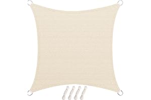 LARMNEE 4 x 4 m HDPE Vela de Sombra, Toldo Resistente y Transpirable, protección Rayos UV Impermeable, para Jardín, terraza y balcón, Beige Blanco EBW44SH02