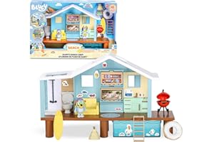 Bluey - Beach Cabin Playset, casa de la Playa del Perrito Azul, Juguete con Figura, con Accesorios, Piscina, Gafas, Flotador, Barbacoa, casita Azul, Famosa (BLY66000)