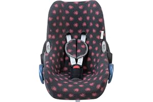 JYOKO KIDS Funda de algodón para silla de coche compatible con Maxi Cosi Cabriofix, Portabebe gr 0 (Fluor Heart)